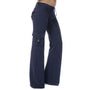 Damen Cargo Hose | Seitentaschen | Bootcut | Elastisch | Einfarbig -Blau-XS-Luzern Mode