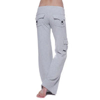 Damen Cargo Hose | Seitentaschen | Bootcut | Elastisch | Einfarbig -Grau-XS-Luzern Mode