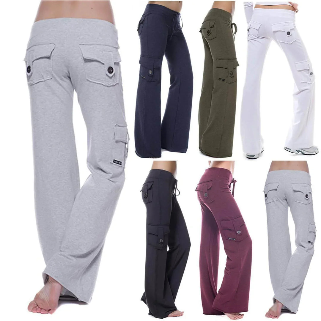 Damen Cargo Hose | Seitentaschen | Bootcut | Elastisch | Einfarbig -Luzern Mode