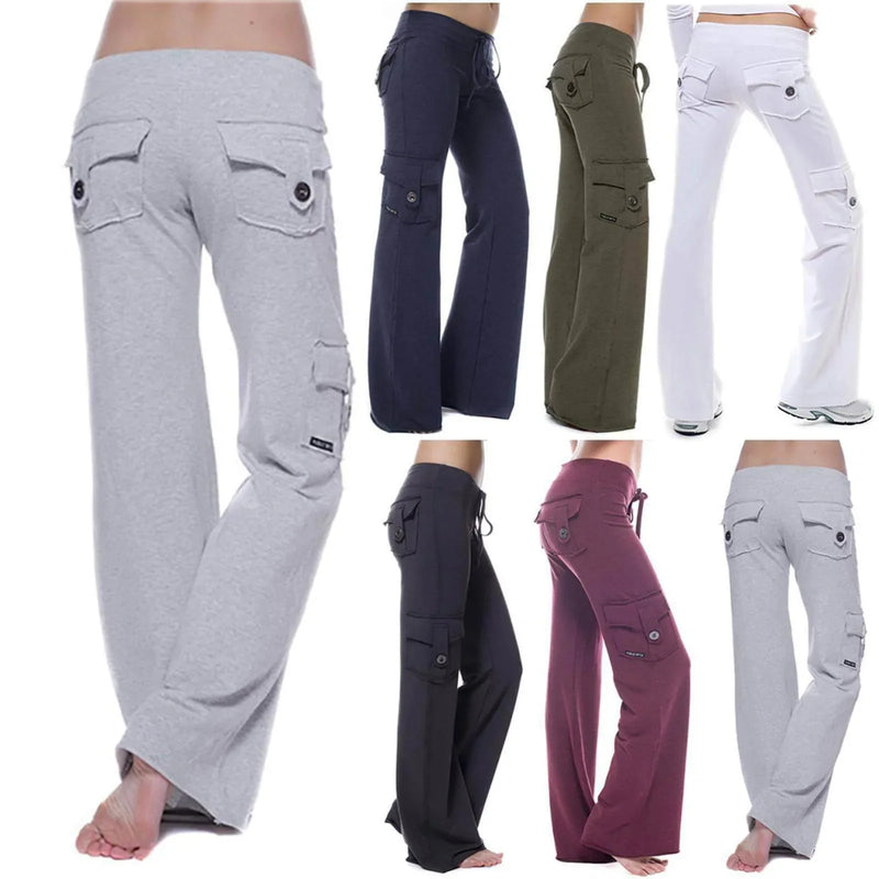 Damen Cargo Hose | Seitentaschen | Bootcut | Elastisch | Einfarbig -Luzern Mode