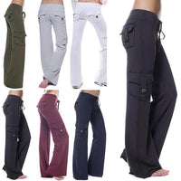 Damen Cargo Hose | Seitentaschen | Bootcut | Elastisch | Einfarbig -Luzern Mode