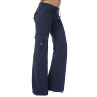 Damen Cargo Hose | Seitentaschen | Bootcut | Elastisch | Einfarbig -Luzern Mode