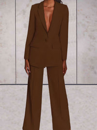 Damen Business Set | Zweitelig | Einfarbig | Hose | Blazer | Kragen-Braun-S-Luzern Mode