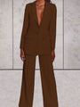 Damen Business Set | Zweitelig | Einfarbig | Hose | Blazer | Kragen-Braun-S-Luzern Mode