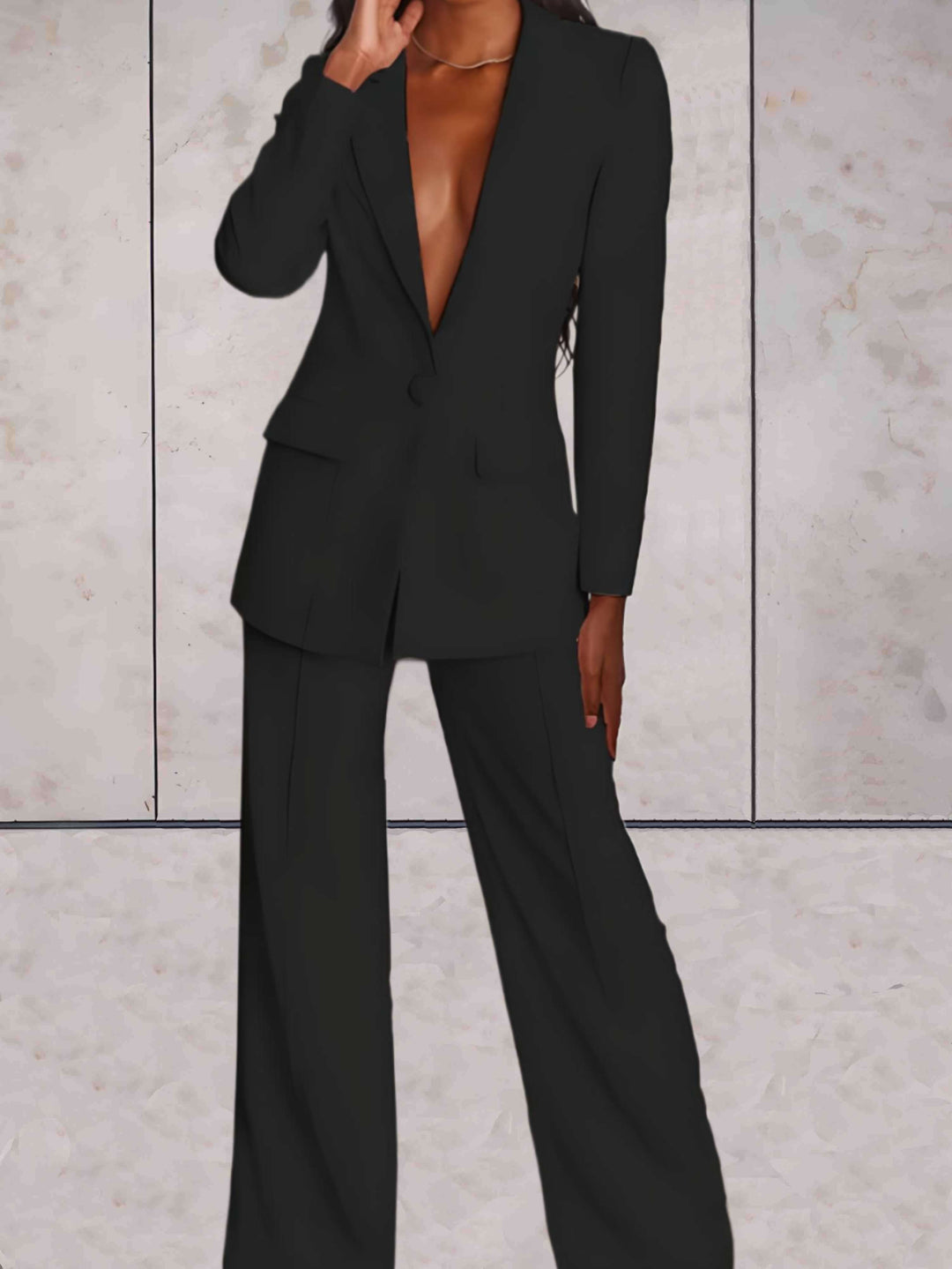 Damen Business Set | Zweitelig | Einfarbig | Hose | Blazer | Kragen-Schwarz-S-Luzern Mode