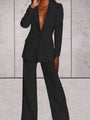 Damen Business Set | Zweitelig | Einfarbig | Hose | Blazer | Kragen-Schwarz-S-Luzern Mode