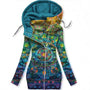 Damen Cardigan | Schmetterlingmotiv | Kaputze | Reißverschluss-Blau-S-Luzern Mode