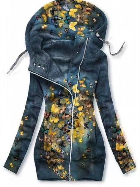 Damen Cardigan | Schmetterlingmotiv | Kaputze | Reißverschluss-Luzern Mode