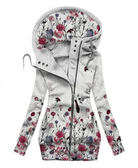 Damen Cardigan | Schmetterlingmotiv | Kaputze | Reißverschluss-Weiß-S-Luzern Mode