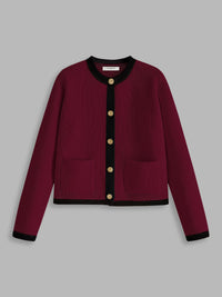 Elegante Damen Strickjacke mit Knopfleiste und Rock Set-Bordeaux-XS-Luzern Mode