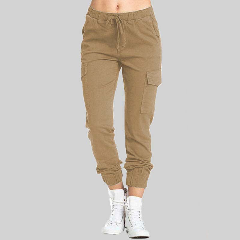 Damen Cargo Hose mit Taschen - Bequeme Freizeithose Trend-Braun-S-Luzern Mode