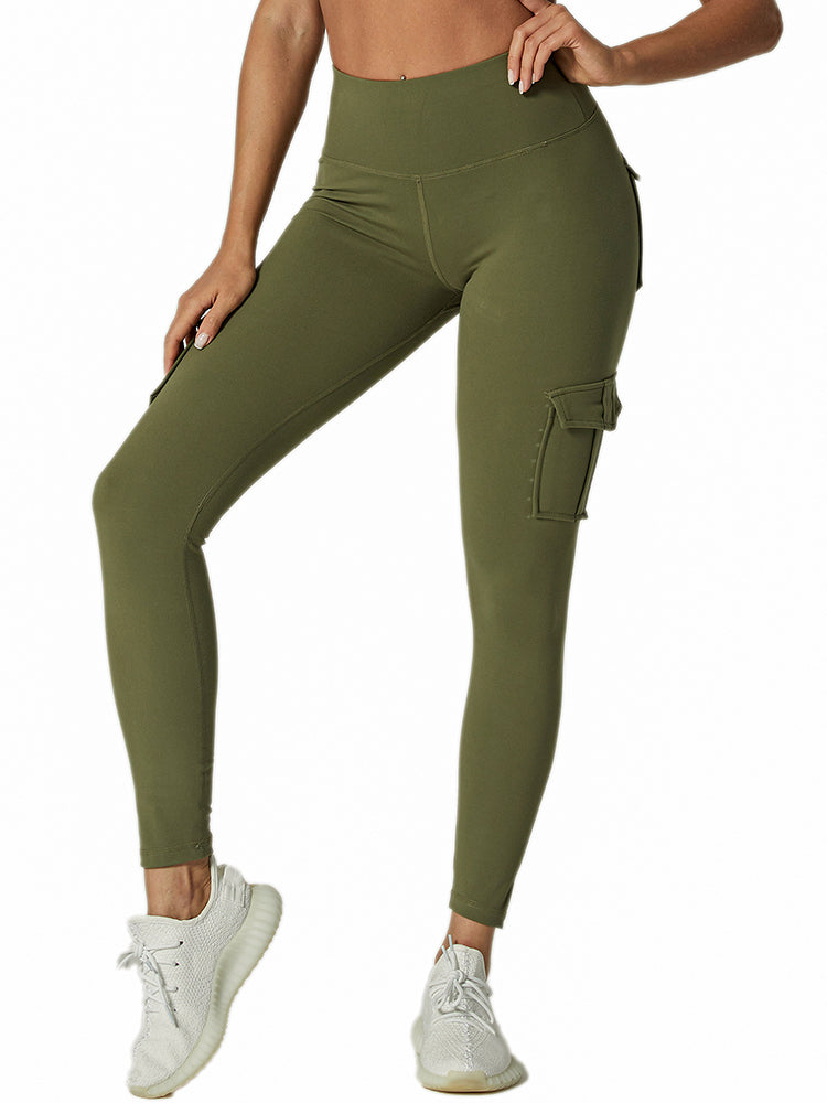Damen Cargo Leggings mit Taschen für Freizeit und Sport-Armeegrün-S-Luzern Mode