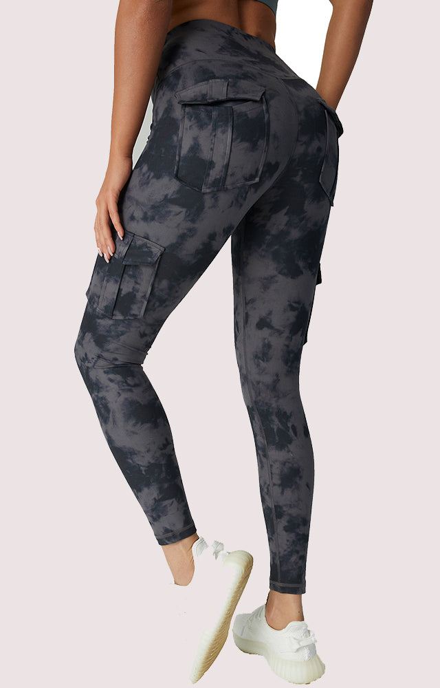 Damen Cargo Leggings mit Taschen für Freizeit und Sport-Army Grau-S-Luzern Mode