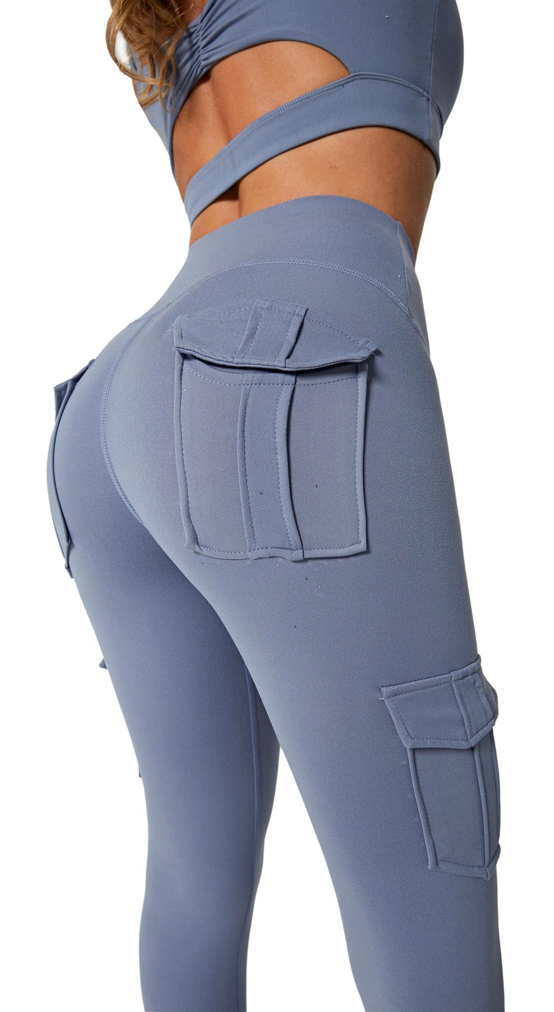 Damen Cargo Leggings mit Taschen für Freizeit und Sport-Blau-S-Luzern Mode