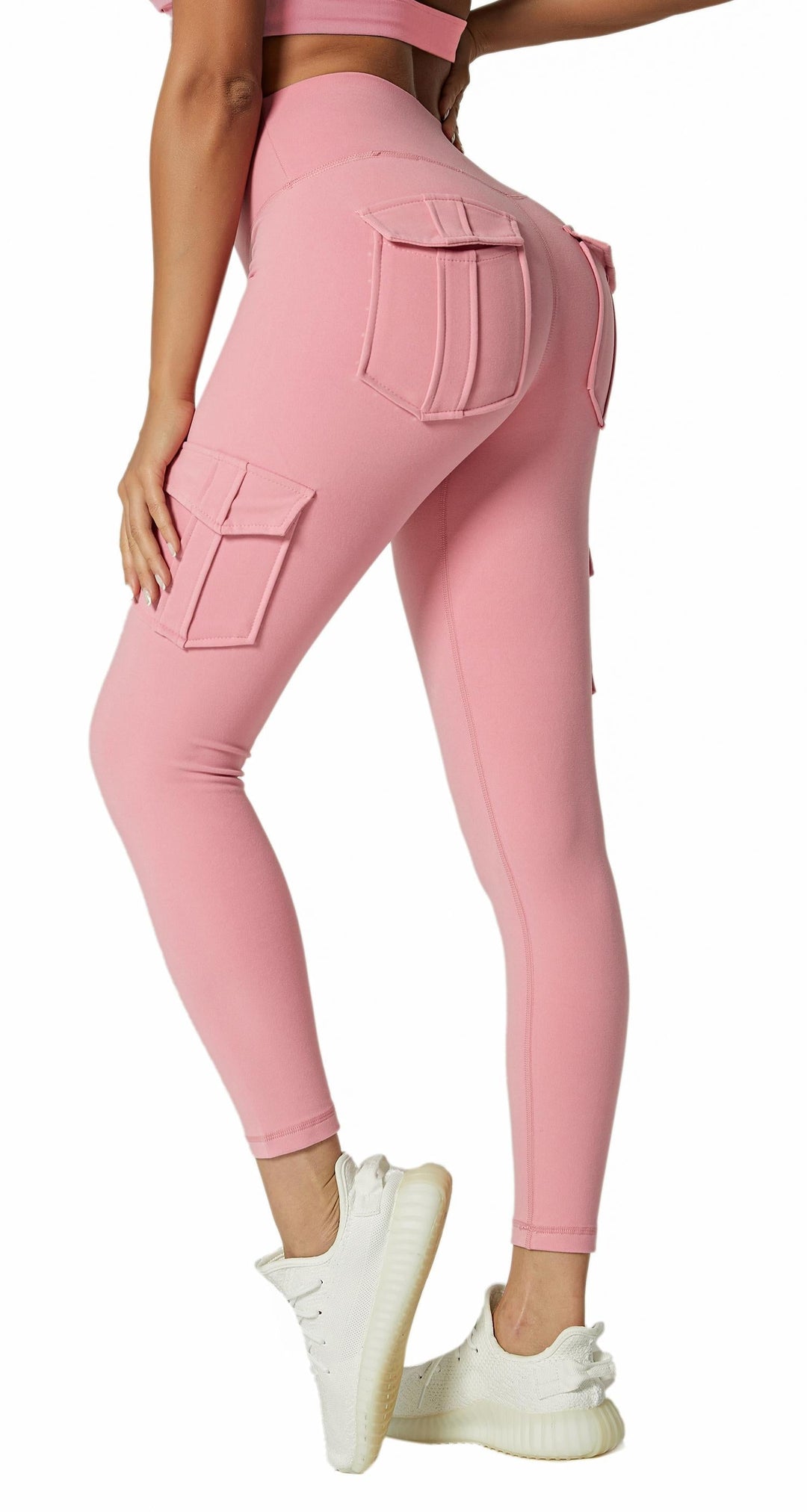 Damen Cargo Leggings mit Taschen für Freizeit und Sport-Rosa-S-Luzern Mode