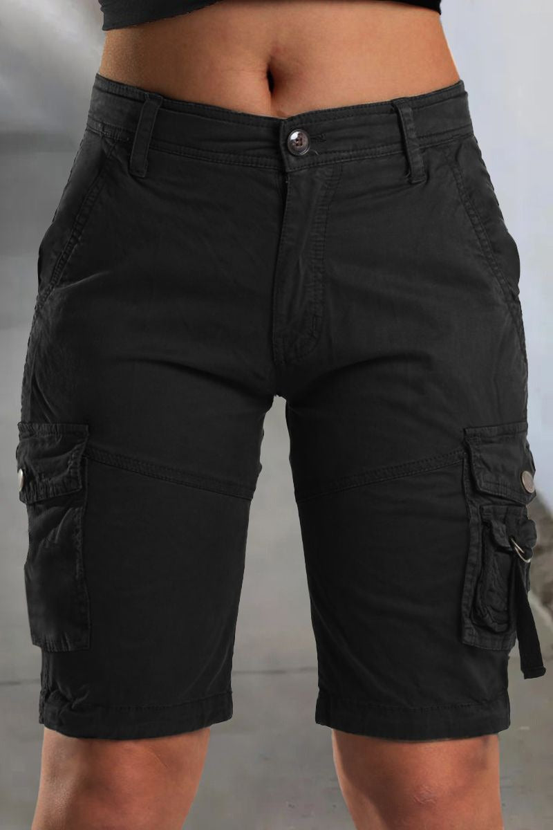 Damen Sommer Cargo Shorts | Mit Taschen | Locker | Komfortabel | Atmungsaktiv | Trendy-Schwarz-XS-Luzern Mode