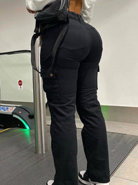 Damen Cargo-Hose mit Taschen für Freizeit und Alltag-Schwarz-XS-Luzern Mode