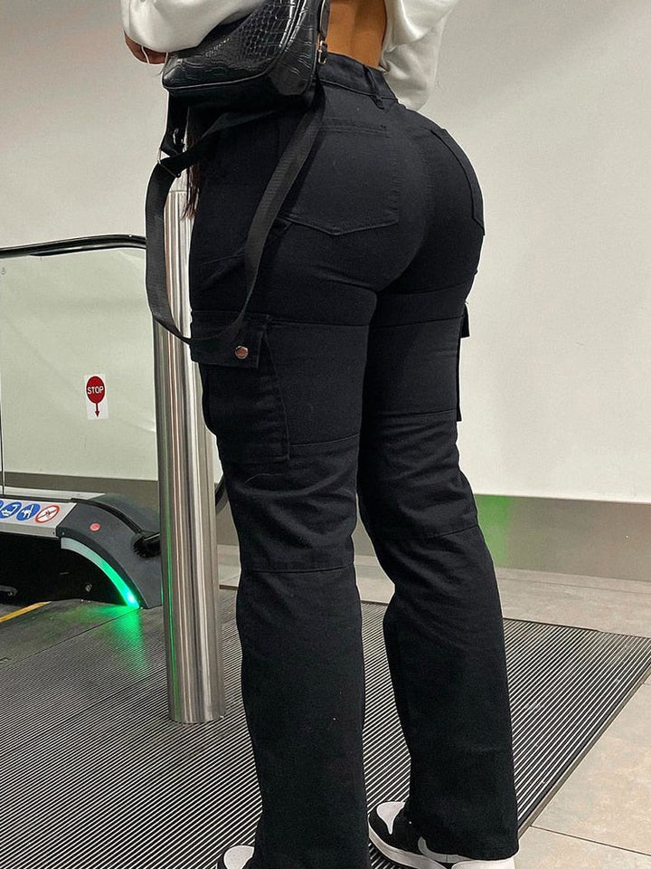 Damen Cargo-Hose mit Taschen für Freizeit und Alltag-Schwarz-XS-Luzern Mode