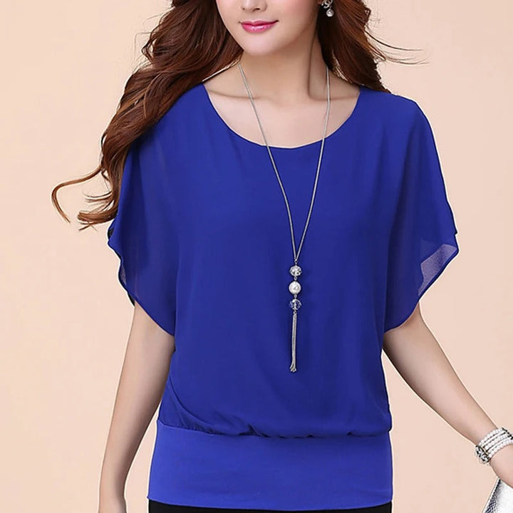 Damen Chiffon Bluse | Rüschenärmeln | Locker | Rundhals | Einfarbig-Luzern Mode