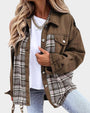Damen Denimjacke | Knopfleiste | Rautenmuster | Lange Ärmel | Locker-Braun-S-Luzern Mode