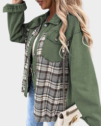 Damen Denimjacke | Knopfleiste | Rautenmuster | Lange Ärmel | Locker-Luzern Mode