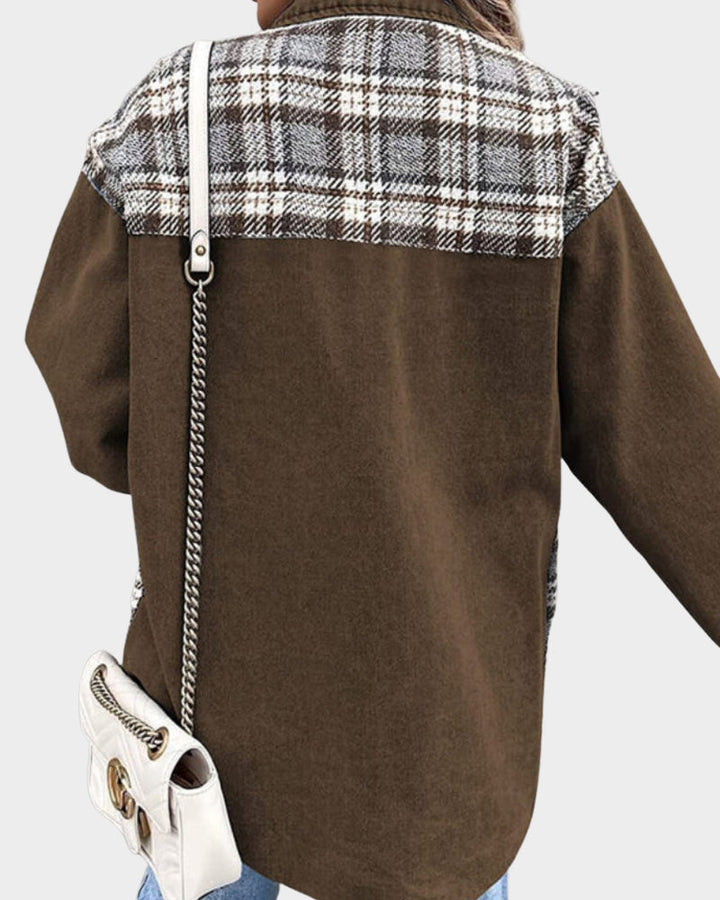 Damen Denimjacke | Knopfleiste | Rautenmuster | Lange Ärmel | Locker-Luzern Mode