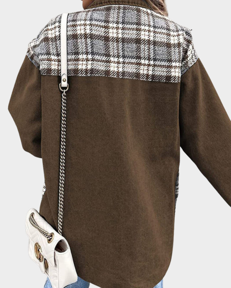 Damen Denimjacke | Knopfleiste | Rautenmuster | Lange Ärmel | Locker-Luzern Mode
