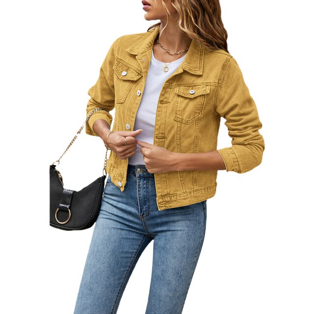 Damen Jeansjacke Casual Mode - Perfekt für Alltag und Freizeit-Gelb-S-Luzern Mode