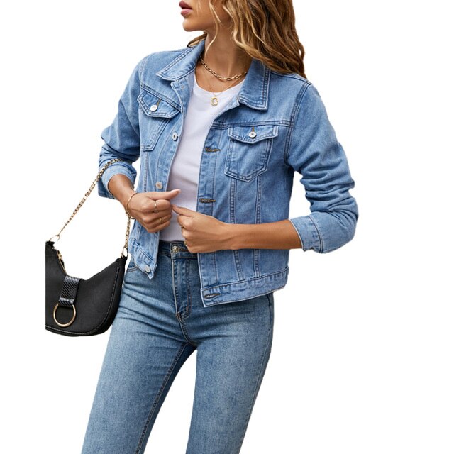 Damen Jeansjacke Casual Mode - Perfekt für Alltag und Freizeit-Himmelblau-S-Luzern Mode