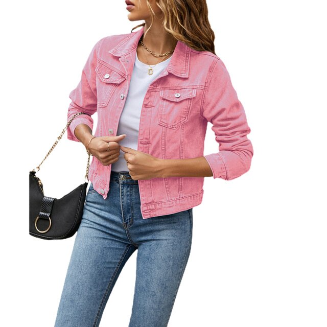 Damen Jeansjacke Casual Mode - Perfekt für Alltag und Freizeit-Rosa-S-Luzern Mode