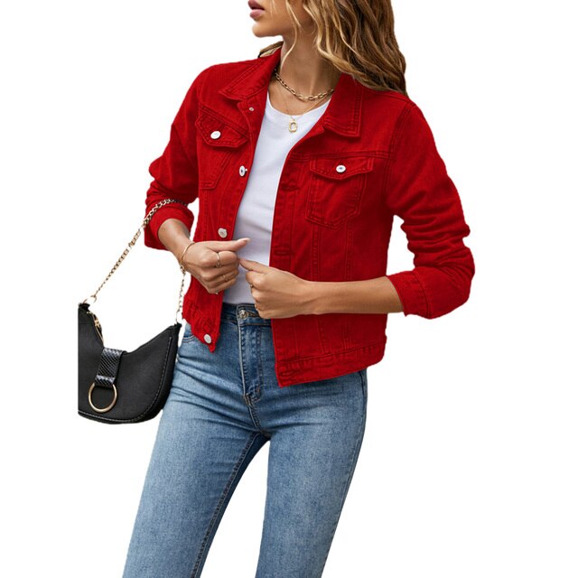 Damen Jeansjacke Casual Mode - Perfekt für Alltag und Freizeit-Rot-S-Luzern Mode