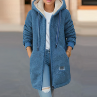 Damen Fleecejacke mit Kapuze - Winter Warm und Bequem-Blau-M-Luzern Mode