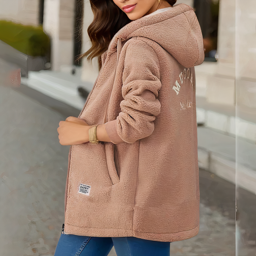 Damen Fleecejacke mit Kapuze - Winter Warm und Bequem-Khaki-M-Luzern Mode