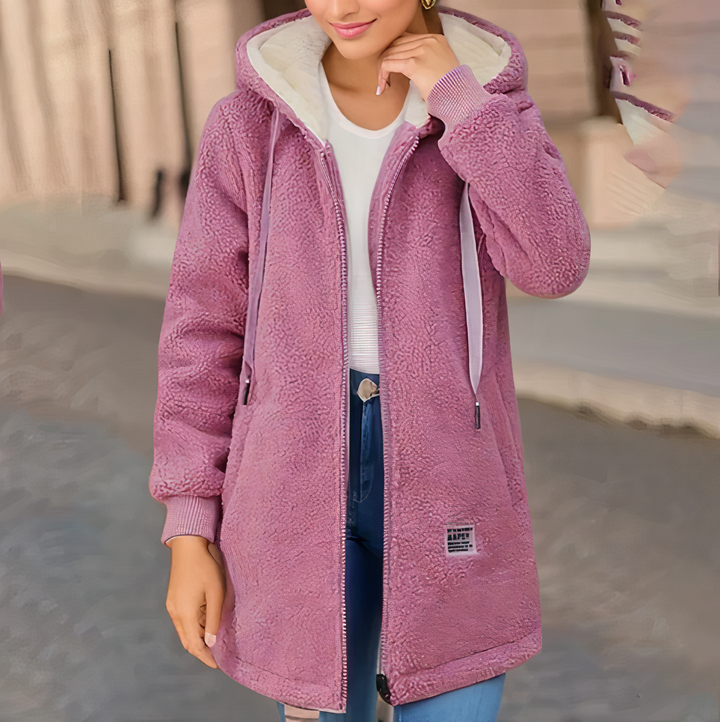 Damen Fleecejacke mit Kapuze - Winter Warm und Bequem-Rosa-M-Luzern Mode