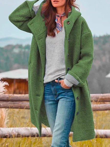 Damen Wollmantel mit Knöpfen - Eleganter Wintermantel-Grün-S-Luzern Mode