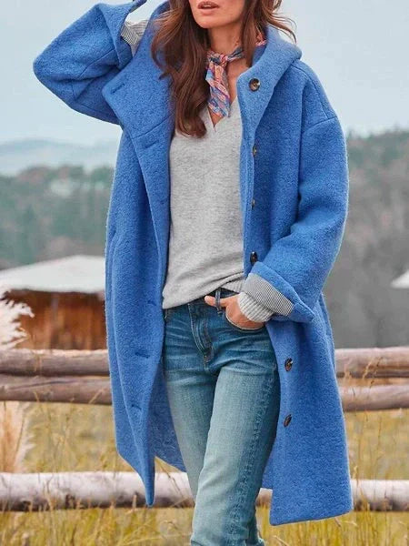 Damen Wollmantel mit Knöpfen - Eleganter Wintermantel-Saphirblau-S-Luzern Mode