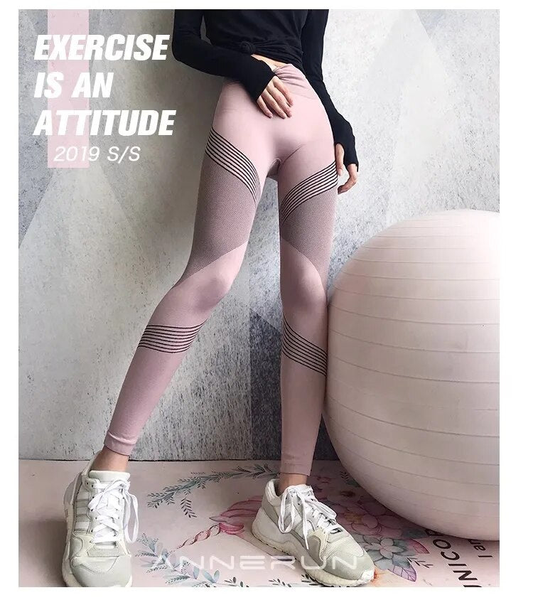 Damen Sport Leggings mit Hoher Taille für Fitness und Yoga-Rosa-XS-Luzern Mode