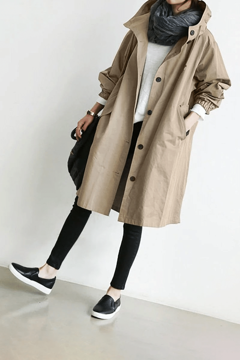 SEO-freundlicher Titel: Wasserdichter Damenmantel mit Kapuze und Taschen-Khaki-S-Luzern Mode