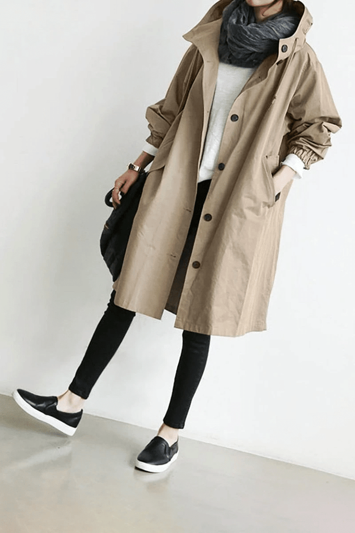 SEO-freundlicher Titel: Wasserdichter Damenmantel mit Kapuze und Taschen-Khaki-S-Luzern Mode
