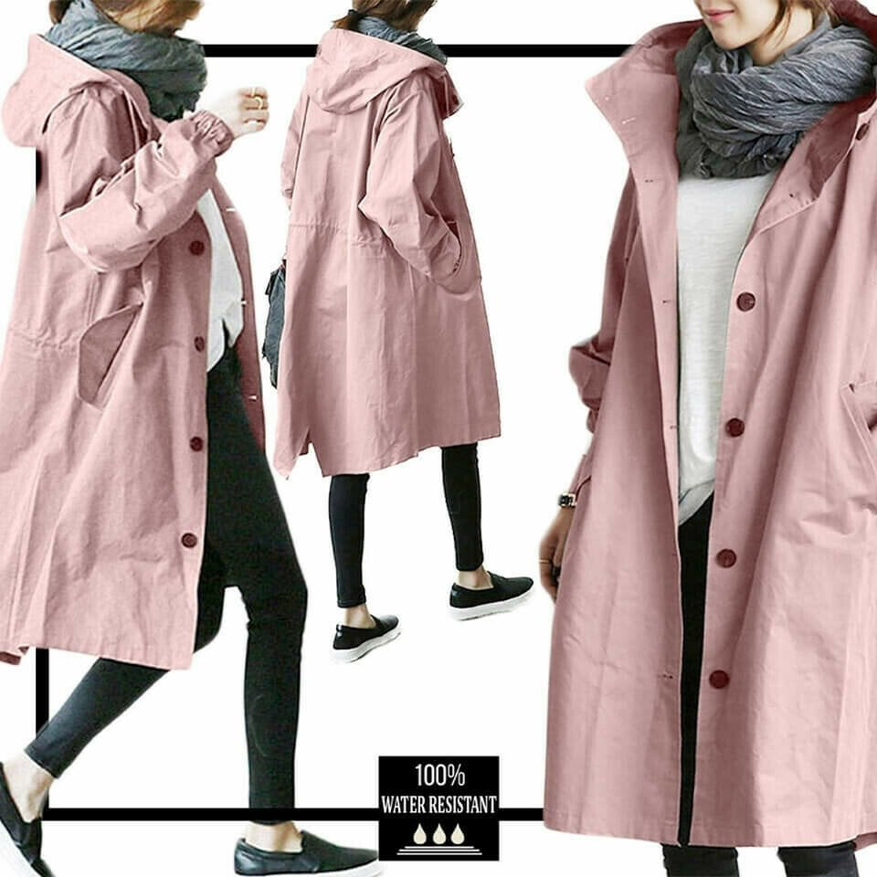 SEO-freundlicher Titel: Wasserdichter Damenmantel mit Kapuze und Taschen-Rosa-S-Luzern Mode