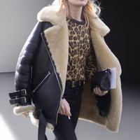 Damen Shearling Jacke mit Leopardenmuster Pullover Trend-Schwarz-S-Luzern Mode