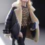 Damen Shearling Jacke mit Leopardenmuster Pullover Trend-Schwarz-S-Luzern Mode