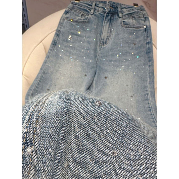 Damen Glitzer Jeans | Reguläre Passform | Hoher Bund | Stretch | Trendy-Luzern Mode