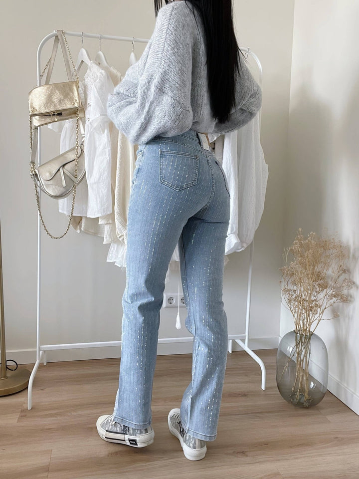 Damen Glitzer Jeans | Reguläre Passform | Hoher Bund | Stretch | Trendy-Luzern Mode