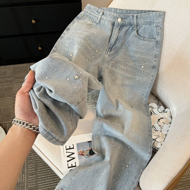 Damen Glitzer Jeans | Reguläre Passform | Hoher Bund | Stretch | Trendy-Luzern Mode