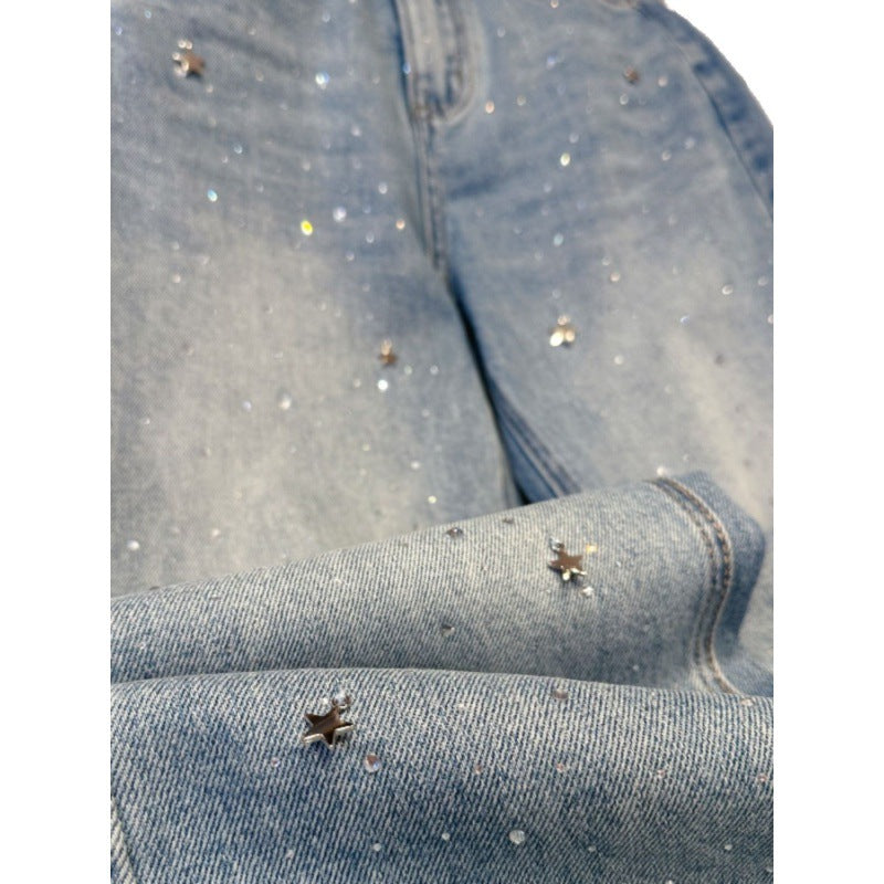 Damen Glitzer Jeans | Reguläre Passform | Hoher Bund | Stretch | Trendy-Luzern Mode