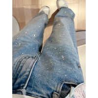 Damen Glitzer Jeans | Reguläre Passform | Hoher Bund | Stretch | Trendy-Blau Grau-S-Luzern Mode