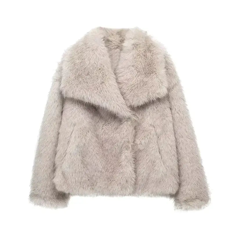 Damen Kunstpelzjacke mit Tasche - Wintermode Trend 2023-Luzern Mode