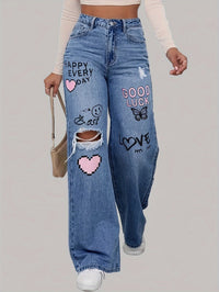 Damen Jeans mit Aufdruck und Rissen - Trendige Streetwear-Luzern Mode