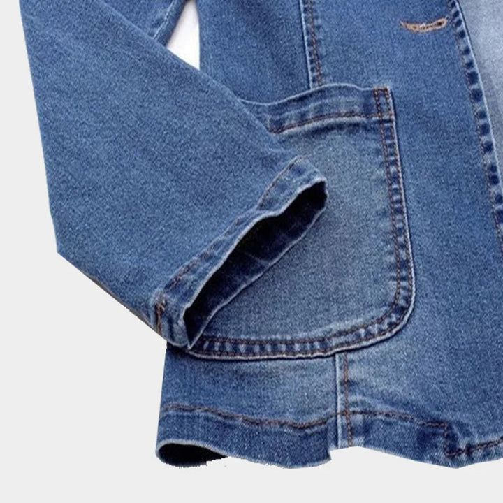 Damen Jeansblazer | Blau | Einfarbig | Knopfverschluss | Locker-Luzern Mode